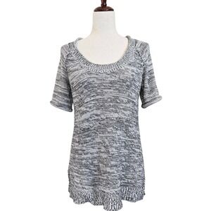 Cabi Y2K Women's Gray Knit Marled Sweater‎ Top Small Short Sleeve Softcore Chic